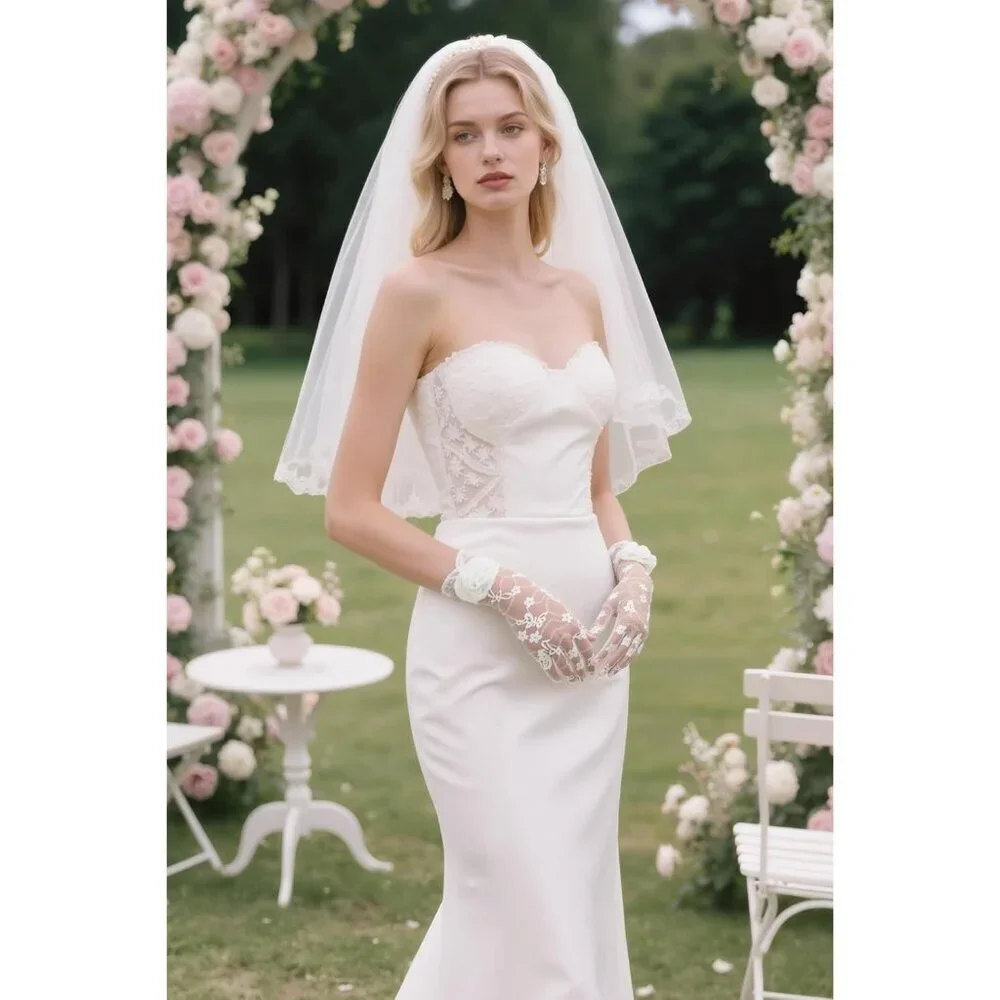 Women's White Floral Lace Opera Elegant Evening Party Prom Gloves Accessories